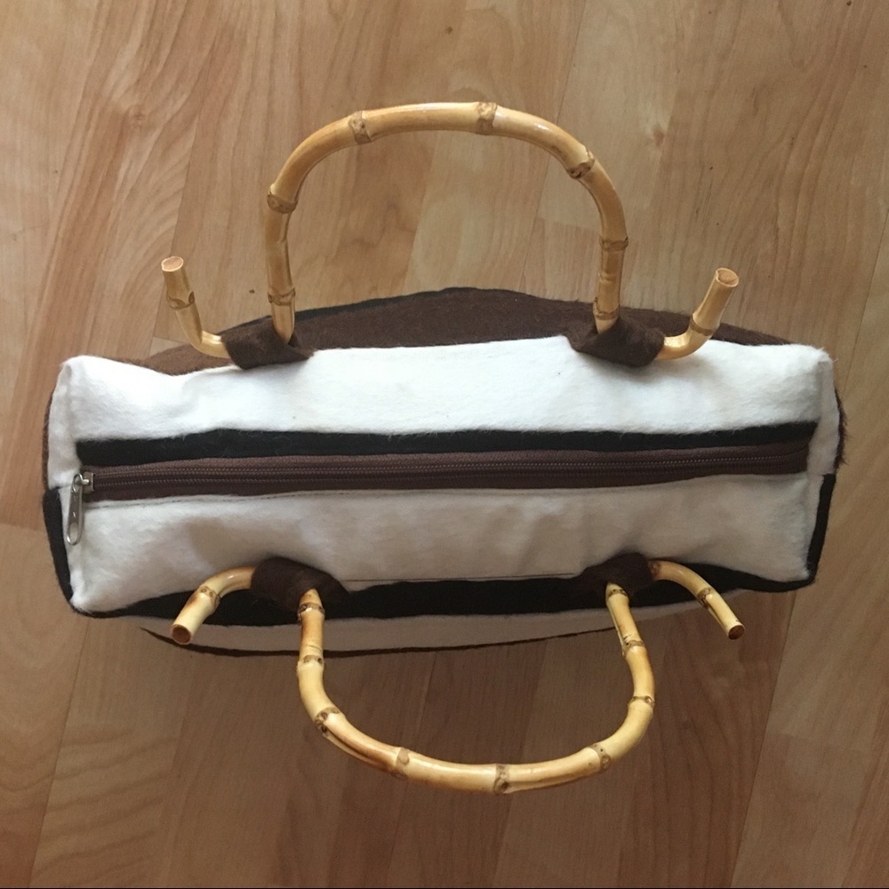 Soft Alpaca wool patchwork satchel bamboo handles - Picture 4 of 8